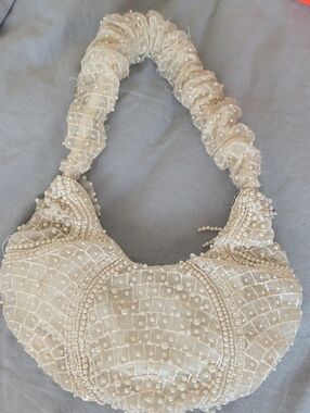 Cream Beaded Shoulder Bag